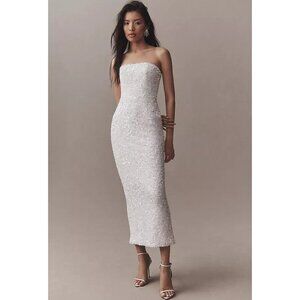 HELSI Leslie Strapless Sequin Column Midi Dress in White Size Large NWT